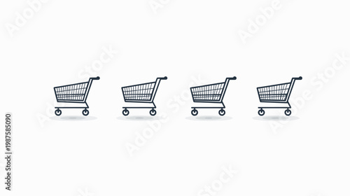 Four shopping cart illustrations, rendered in a simple dark design on a white background, representing consumerism
