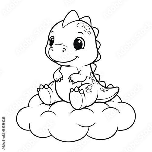 Cute Baby Dragon Sitting on Cloud