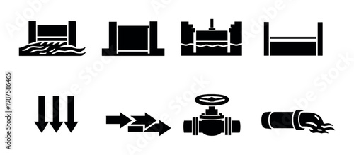 Water control and flow icons arranged on dark gradient background