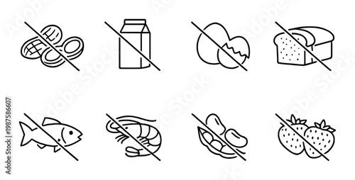 Food allergen icons showing exclusions on gray background