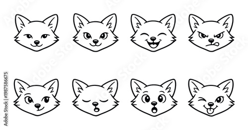 Fox head icons showing different facial expressions on gray background