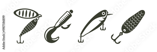 Fishing bait icon. Fishing lure icons