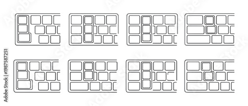 Array of keyboard key layouts shown in repeated tile grid