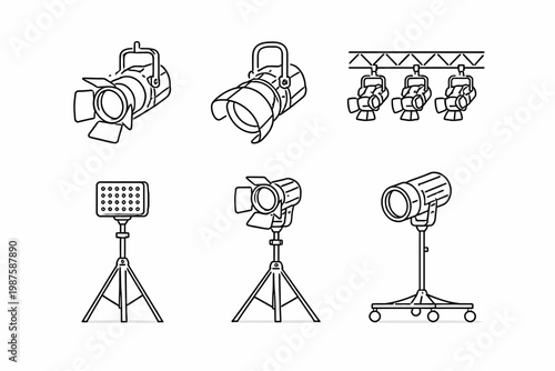 Collection of various theater and studio lighting equipment drawings