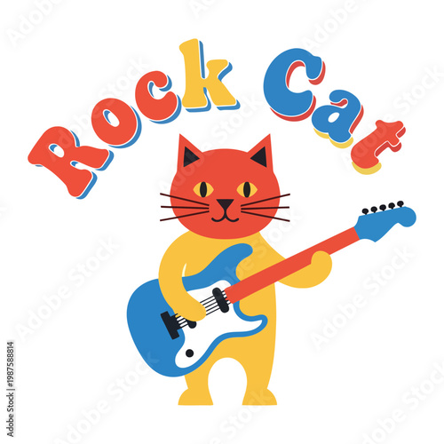 Rock Cat Playing Electric Guitar cartoon cat blue guitar