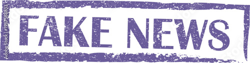 Purple grunge rubber stamp impression with the text fake news in a rectangular border frame