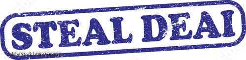 Steal deal text in a dark blue grunge rubber stamp style with rounded rectangular border