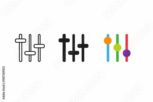 Stylized control sliders icons in black and colorful variants