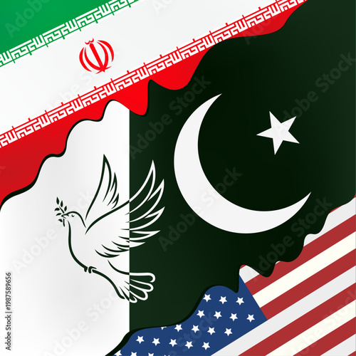 Iran, America, and Pakistan Peace Diplomacy Concept with Flags