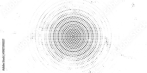 Tableau sur toile Concentric black halftone dot circle background, abstract monochrome vector patt