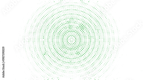 Bilde på lerret Concentric green halftone dot circle background, abstract vector pattern with ra