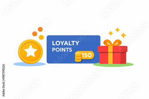 Loyalty points concept with coin and gift box illustration
