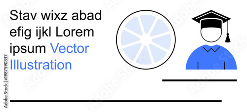 Education, graduation, knowledge sharing, academic success, e-learning, higher studies. A graduate hat icon and placeholder text with minimal design. Education and graduation visually