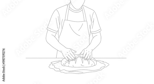 Baker shaping bread dough on a floured surface, preparing for baking