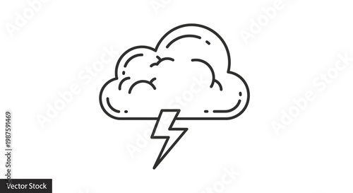 A line drawing of a stormy weather cloud with a lightning bolt.