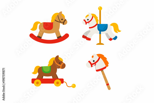 Colorful wooden toy horses collection for children's playtime