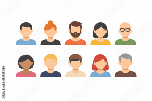 Diverse cartoon avatars of men and women in various hairstyles and outfits