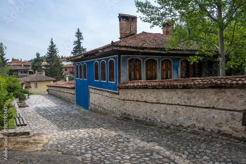 Street and old houses at historical town of Koprivshtitsa, Bulgaria