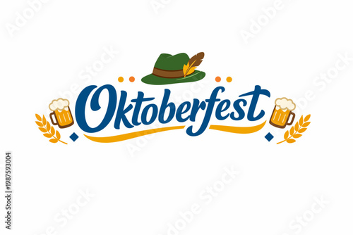 Oktoberfest celebration logo with bavarian hat and beer mug design