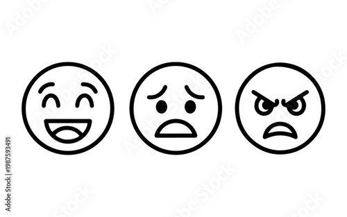 Emotion Icons, Facial Expressions, Smiling, Angry, Sad Faces, Vector Emoticons