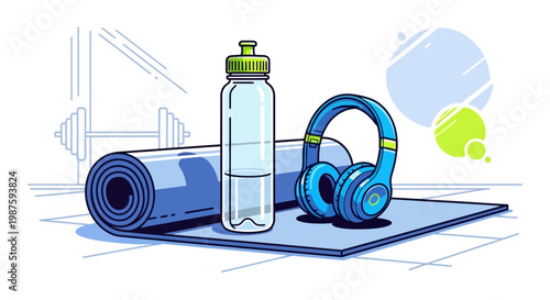 Fitness and exercise equipment illustration.