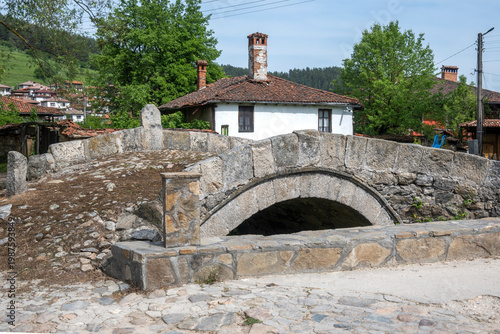 Street and old houses at historical town of Koprivshtitsa, Bulgaria