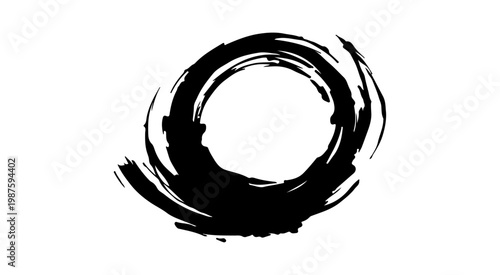 Foto Abstract black ink spiral vortex, expressive brush strokes, high contrast monochrome, Japanese sumi-e style, grunge texture, centered composition, vector illustration