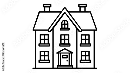 Minimalist Vector Illustration of a Two-Story House Icon with Chimneys and Windows, Simple Flat Line Art Design for Real Estate, Architecture, and Home Concepts, AI-Generated Scalable Graphic.