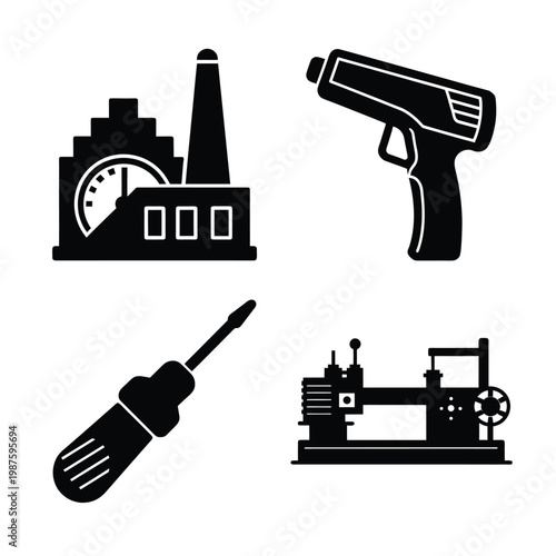 Industrial Manufacturing and Repair Tool Icons