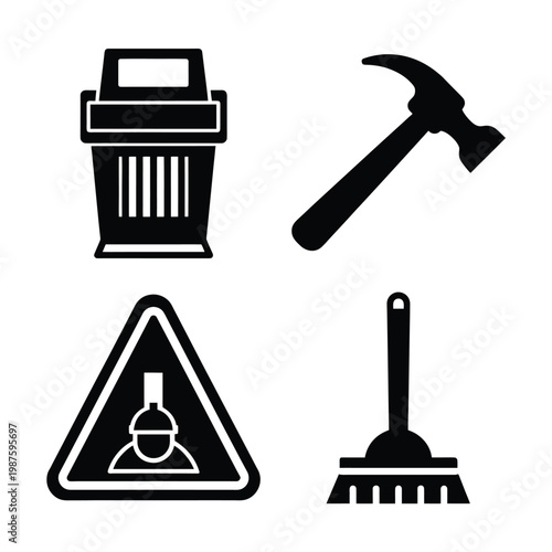 Cleaning Maintenance and Construction Tools Icons