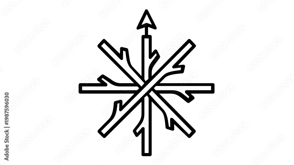 Fototapeta premium Minimalist Vector Illustration of a Compass Rose Star Symbol Crafted from Wooden Branches and Twigs with an Upward Arrow, Clean Line Art Icon for Nature, Navigation, and Outdoor Adventure