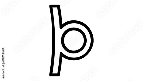 Musical Flat Symbol Vector Icon, Minimalist Black Line Art Illustration of a Flat Accidental Sign for Music Notation, Sheet Music, and Theory, Scalable AI-generated Graphic on White Background