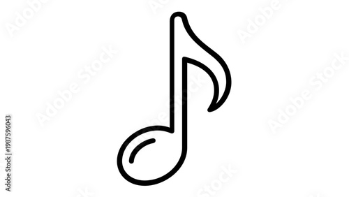 Minimalist black and white vector icon illustration of an eighth musical note quaver, perfect for music apps, notation software, and creative audio projects, scalable flat design element.