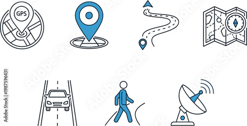 Navigation and travel icons a collection of route planning and directional symbols