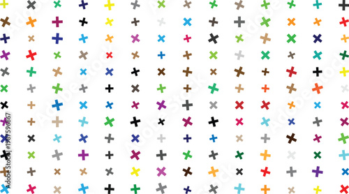 Colorful plus and times signs in various colors