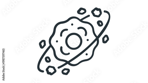 Asteroid symbol line icon vector illustration. Minimalist flat design of a celestial body with rings and space debris. Scalable AI-generated graphic for astronomy, astrology, and zodiac themes.