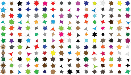 Colorful star shapes in various colors and styles
