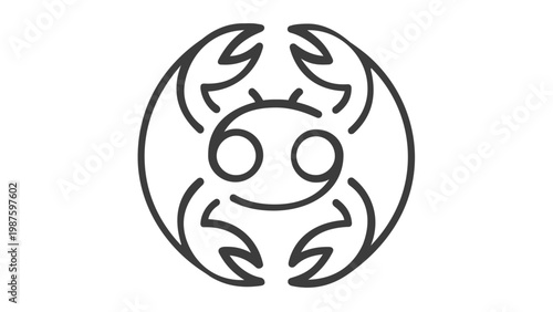 Cancer Zodiac Sign Line Icon Vector Illustration, Minimalist Crab Astrology Symbol for Horoscope and Celestial Designs, Scalable AI-Generated Flat Graphic for Web and Print Media