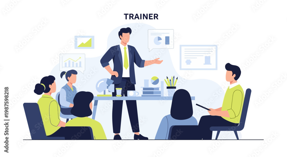 Fototapeta premium Business Trainer Leading Meeting, Presenting Data to Colleagues in Modern Office