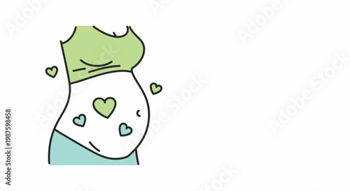 Cartoon pregnant woman with green hat.