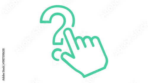 Vector illustration of a minimalist gradient line icon featuring a question mark and a hand cursor pointer, perfect for help, FAQ, support, and interactive web design elements on white background.