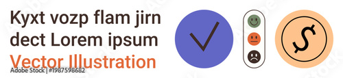 Feedback ratings, finance, decision making, satisfaction measurement, evaluations, approval systems. A tick mark, satisfaction scale with faces and currency symbol . Feedback ratings and finance