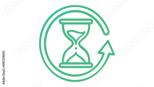 Minimalist Loading Hourglass Vector Icon Illustration with Circular Arrow and Cyan to Green Gradient, Representing Progress, Waiting Time, and Processing Status in a Scalable Flat Design Style.