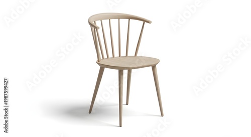 Isolated wooden Windsor chair with natural finish on white background