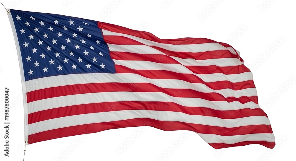 Fototapeta premium American flag waving isolated on white background with vibrant stars and stripes