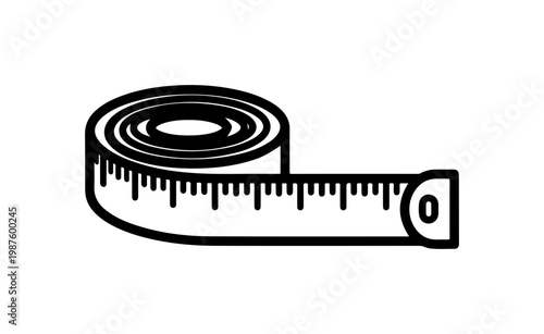Black Retractable Measuring Tape Icon - Minimalist Vector Design