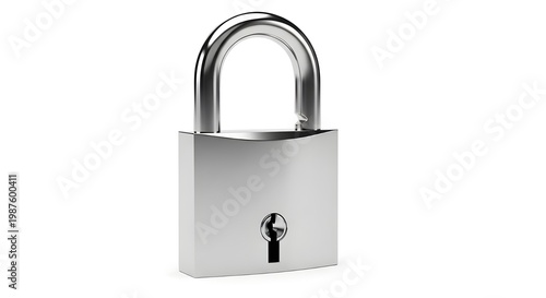 Stainless steel padlock isolated on white background for security concept