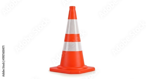 Bright orange and white traffic cone isolated on white background for safety and construction