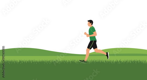 Man running outdoors in green park, healthy lifestyle, fitness and exercise concept