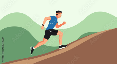 Man running uphill, training for marathon, healthy lifestyle, outdoor fitness, active man